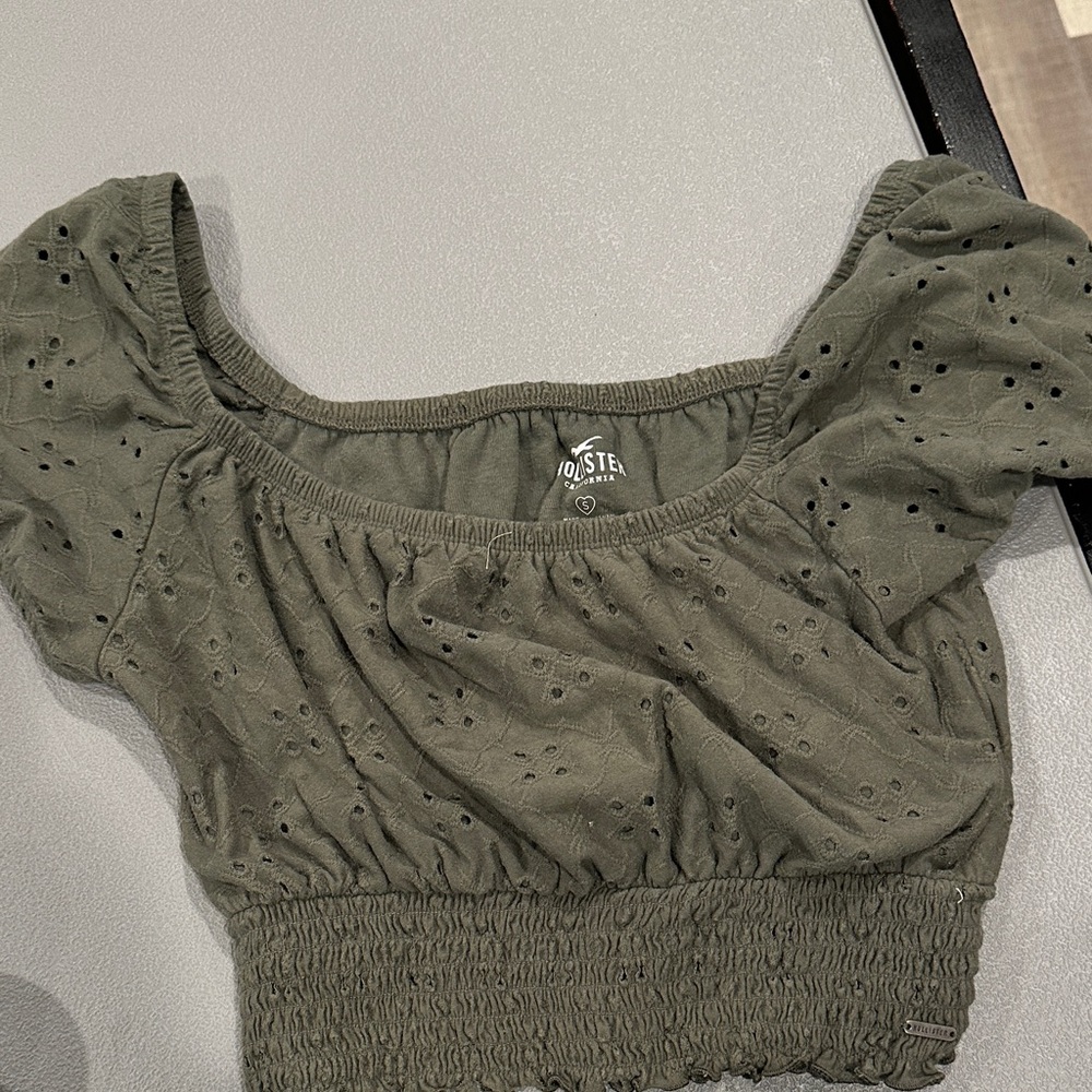 Hollister Olive Eyelet Crop Top